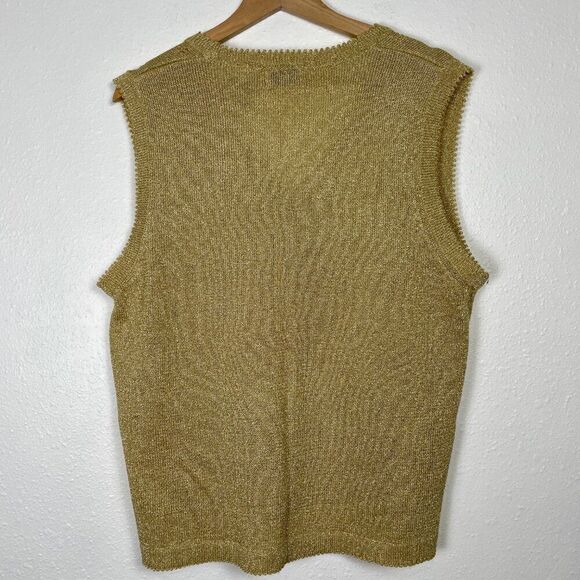 Vintage American Collection Sz. L Metallic Gold Knit Button Down Vest - Picture 6 of 8